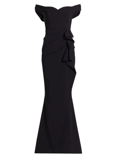 Shop Chiara Boni La Petite Robe Women's Off-the-shoulder Sweetheart Ruffled Gown In Black