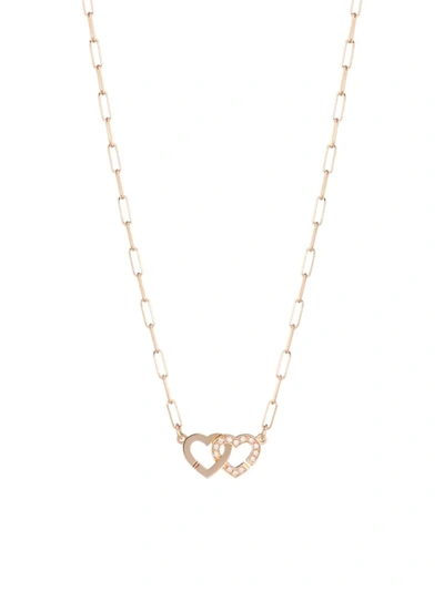 Shop Dinh Van Women's Double Coeurs R9 18k Rose Gold & Diamond Chain Necklace