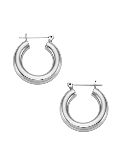 Shop Luv Aj Baby Amalfi Rhodium-plated Tube Hoop Earrings In Silver
