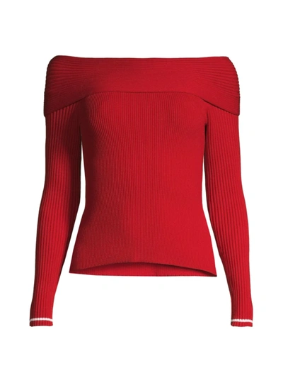 Shop Milly Women's Off-the-shoulder Ribbed Top In Red Pink