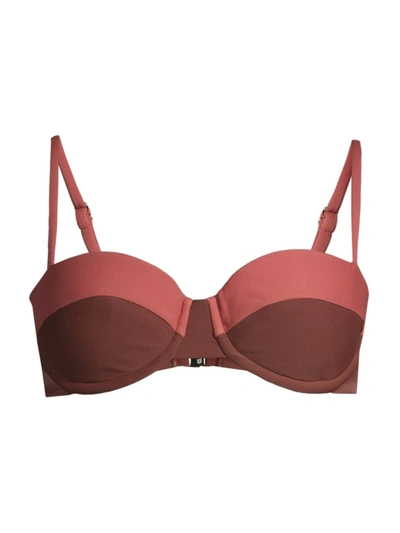Shop Veronica Beard Women's Dyer Tonal Colorblock Bikini Top In Rose Brown