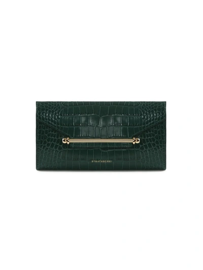 Shop Strathberry Women's Multrees Croc-embossed Leather Wallet-on-chain In Bottle Green