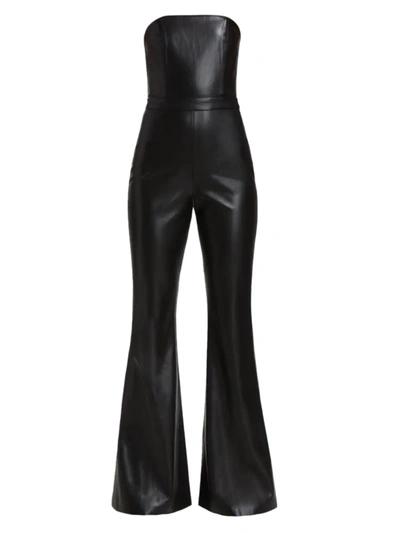 Shop Alice And Olivia Women's Lavera Faux Leather Strapless Flare Jumpsuit In Black
