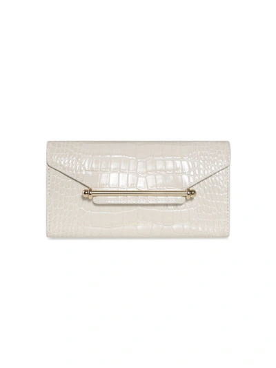 Shop Strathberry Women's Multrees Croc-embossed Leather Wallet-on-chain In Vanilla