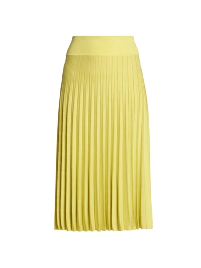 Shop Agnona Women's Cotton-silk Blend Pleated Skirt In Lemon