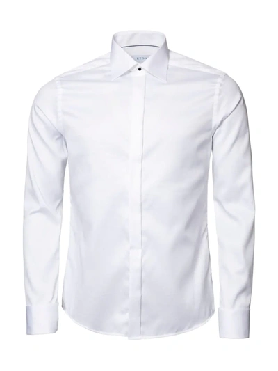 Shop Eton Men's Slim-fit Fly Front Twill Tuxedo Shirt In White