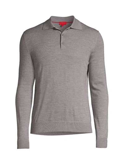 Shop Isaia Long-sleeve Merino Wool Polo In Grey