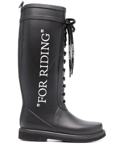 Shop Off-white Slogan-print Rubber Boots In Schwarz