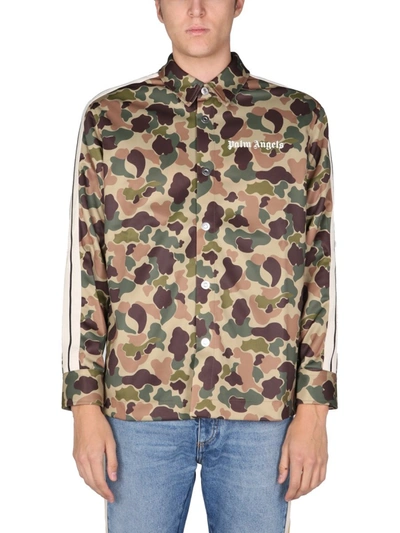 Shop Palm Angels Shirt With Logo In Military Green