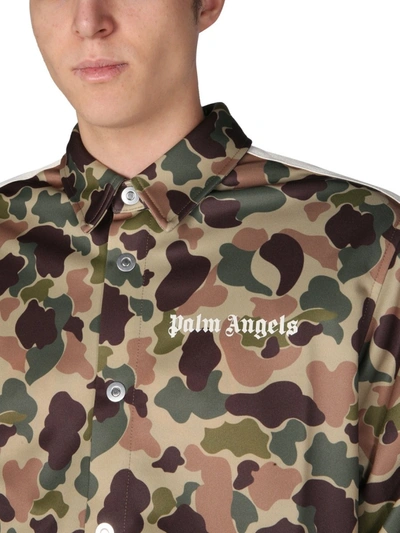 Shop Palm Angels Shirt With Logo In Military Green