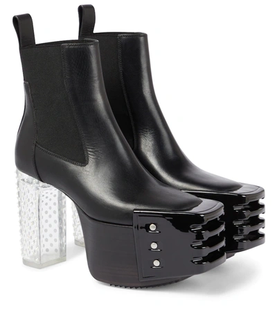 Kiss Embellished Leather Platform Boots In Black / Clear Diamante