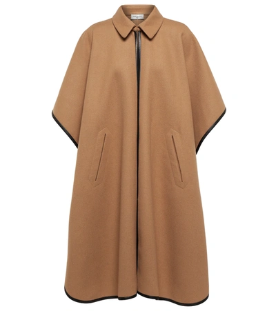 Shop Saint Laurent Leather-trimmed Cashmere And Wool Cape In Camel