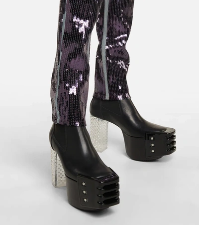 Kiss Embellished Leather Platform Boots In Black / Clear Diamante