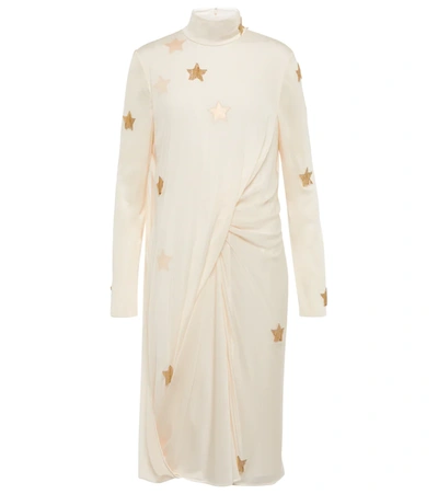 Shop Burberry Embellished Turtleneck Dress In Ivory Blush