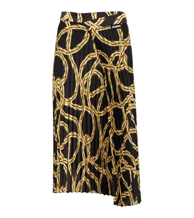 Shop Vetements Printed Pleated Midi Skirt In Gold Chain Black