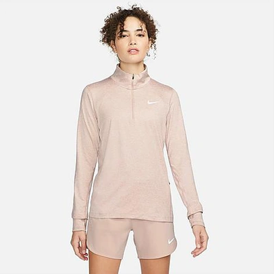 Shop Nike Women's Element Dri-fit Half-zip Running Top In Pink Oxford/light Soft Pink/heather