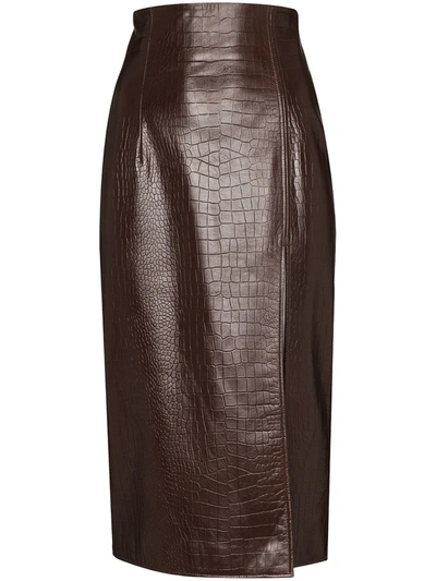 Shop 16arlington Fonda Crocodile-effect Pencil Skirt In Brown