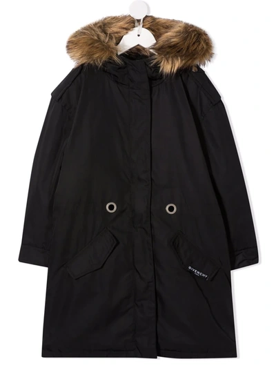 Shop Givenchy Logo-print Faux-fur Trimmed Hood Parka In Black