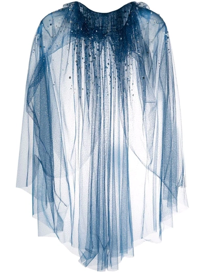 Shop Jenny Packham Arlington Sequined Tulle Cape In Blue