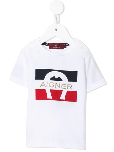 Shop Aigner Logo-embroidered Short-sleeve T-shirt In White