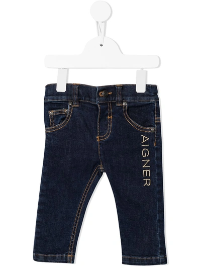 Shop Aigner Logo-embroidered Straight-leg Jeans In Blue