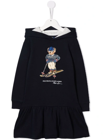 Polo Ralph Lauren Signature Teddy-print Hoodie Dress In Blue