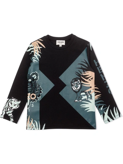 Shop Kenzo Tiger Graphic-print Long-sleeve Top In Black