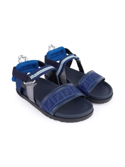 Shop Fendi Teen Ff Strap Sandals In Blue