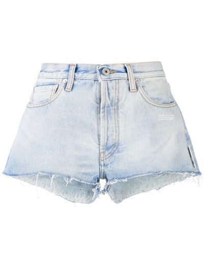 Shop Off-white Frayed-edge Denim Shorts In Blue