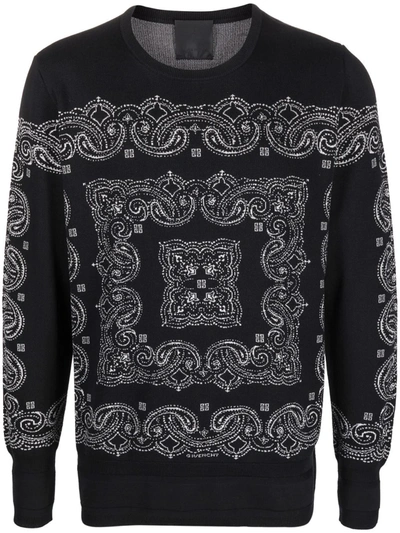 Shop Givenchy Bandana-motif Patterned Knitted Jumper In Black