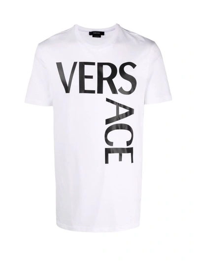 Shop Versace Crew Neck S/s T-shirt W/written In Optical White