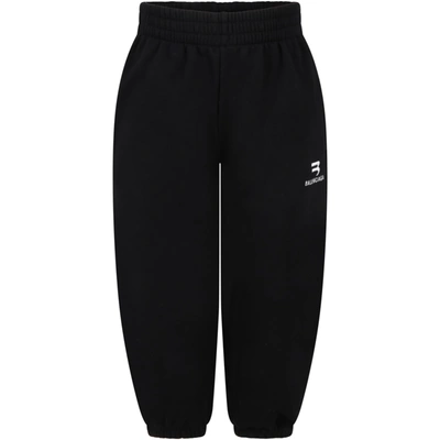 Shop Balenciaga Black Sweatpants For Kids With White Logo