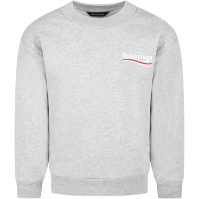 Shop Balenciaga Gray Sweatshirt For Kids With White Logo In Grey