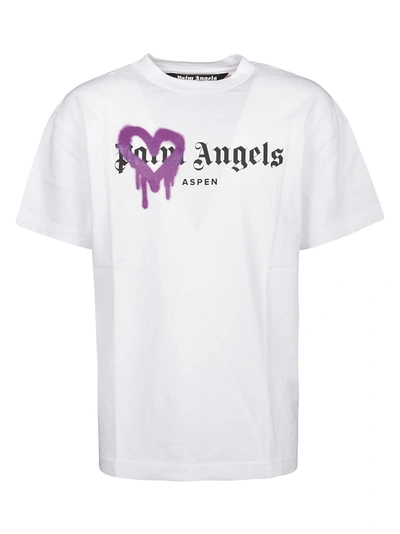 Shop Palm Angels Aspen Heart Sprayed T-shirt In White Purple