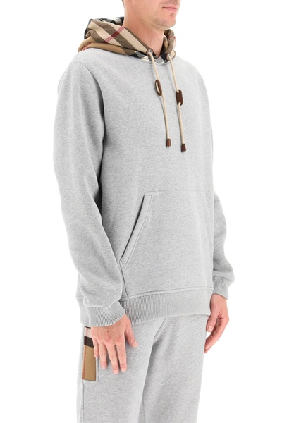 Shop Burberry Samuel Sweatshirt With Tartan Hood In Grey