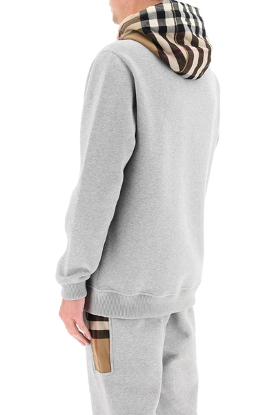 Shop Burberry Samuel Sweatshirt With Tartan Hood In Grey