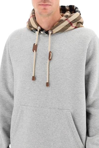 Shop Burberry Samuel Sweatshirt With Tartan Hood In Grey