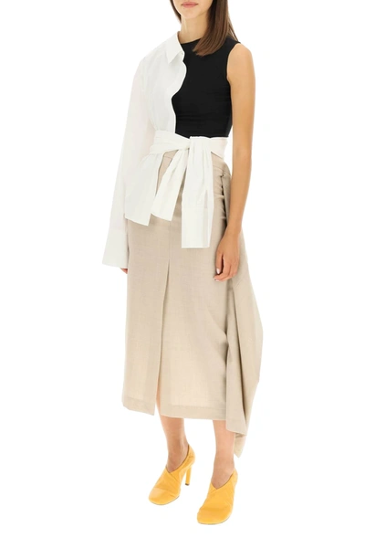Shop A.w.a.k.e. Deconstructed Double Midi Skirt In Beige