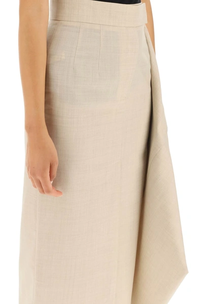 Shop A.w.a.k.e. Deconstructed Double Midi Skirt In Beige