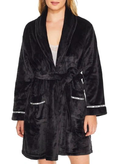 Shop Dkny Sleepwear Plush Robe In Black