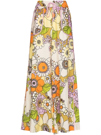 Shop Alemais Farrah Floral-print Linen Trousers In 中性色