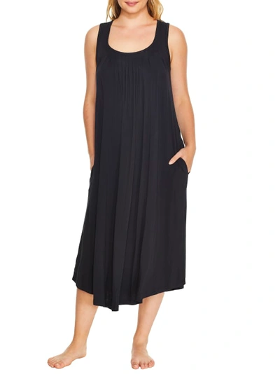 Shop Papinelle Pleated Maxi Modal Nightgown In Black
