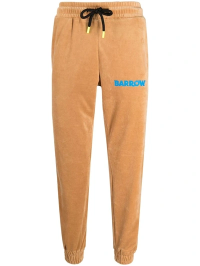 Shop Barrow Logo-print Velvet Track Pants In 中性色