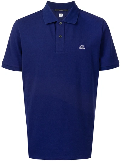 Shop C.p. Company Logo-patch Polo Shirt In Blau