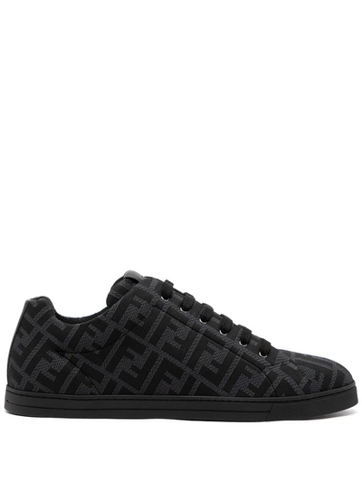 Shop Fendi Ff Monogram-pattern Lace-up Sneakers In Schwarz