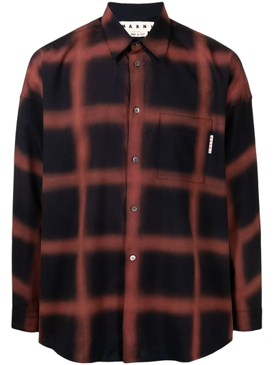 Shop Marni Oversized Check Wool Shirt In Rot