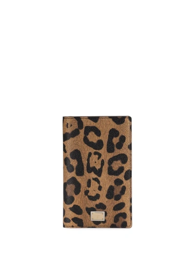 Shop Dolce & Gabbana Crespo Leopard-print Passport Holder In Braun