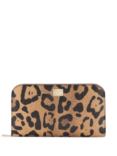 Shop Dolce & Gabbana Crespo Leopard-print Zip-around Wallet In Braun