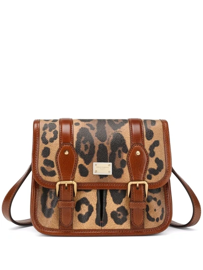 Shop Dolce & Gabbana Small Crespo Leopard-print Messenger Bag In Brown