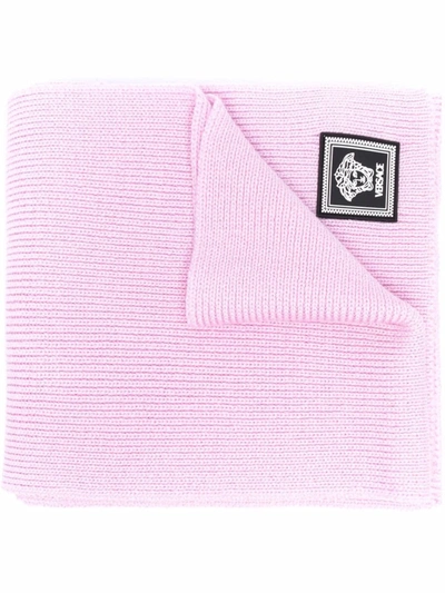 Shop Versace Medusa Wool Ribbed Scarf In Rosa